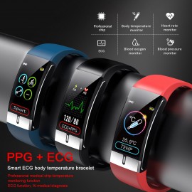 E66 Smart Bracelet Sports Watch 1.08-Inch TFT Single-Touch Screen Temperature/ECG/Heart Rate/Blood Pressure/Sleep Monitor IP68 Waterproof BT4.0 Fitness Tracker Notification/Call/Sedentary Reminder Remote Camera Compatible with Android iOS