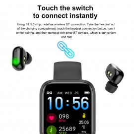 X8 2 in 1 Smart Bracelet with Wireless Earbuds 1.54-Inch IPS Full-Touch Screen BT5.0 Fitness Tracker IP67 Waterproof Sleep/Heart Rate/Blood Pressure Monitor Message/Call/Sedentary Reminder Remote Camera Music Control Compatible with Android iOS