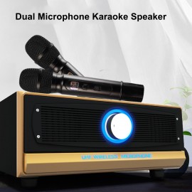 Family Karaoke Machine System Hand-held UHF Wireless Microphone BT Wireless Speaker Home Theater KTV AUX IN U Disk Music Player for Home Party Meeting Wedding Picnic