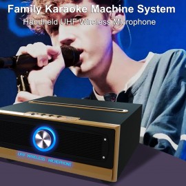 Family Karaoke Machine System Hand-held UHF Wireless Microphone BT Wireless Speaker Home Theater KTV AUX IN U Disk Music Player for Home Party Meeting Wedding Picnic