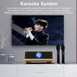 Family Karaoke Machine System Hand-held UHF Wireless Microphone BT Wireless Speaker Home Theater KTV AUX IN U Disk Music Player for Home Party Meeting Wedding Picnic