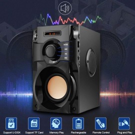 Big Power Wireless Bluetooth Speaker Stereo Subwoofer Heavy Bass Music Player AUX IN LCD Display FM Radio TF Card Slot U Disk Music Playing