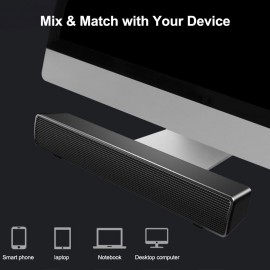 V-103 Speaker Bar Computer Speakers Stereo HiFi Sound Wired Computer Sound Bar Rich Bass USB Powered Soundbar Speaker for PC TV Smart Phone Tablets Desktop Laptop