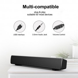 V-103 Speaker Bar Computer Speakers Stereo HiFi Sound Wired Computer Sound Bar Rich Bass USB Powered Soundbar Speaker for PC TV Smart Phone Tablets Desktop Laptop