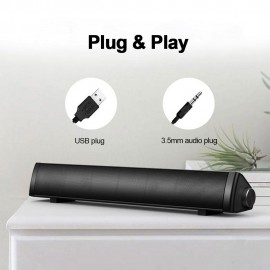 V105 Speaker Bar Computer Speakers Wired Computer Sound Bar Stereo USB Powered Mini Long Soundbar Speaker with HiFi Sound Rich Bass for TV PC Cellphone Tablets Desktop Laptop