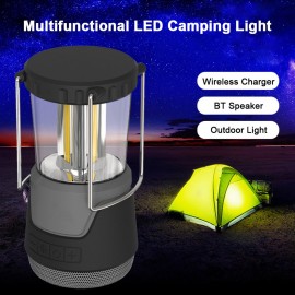 LED Camping Light Portable Lantern Wireless Stereo Bluetooth Speaker Loudspeaker Qi Standard Wireless Charger Outdoor Emergency Light