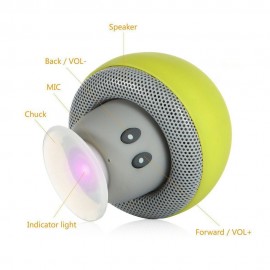 Mini BT Mushroom Speaker Wirelessly Portable Subwoofer with Mic & Suction Cup for Pads/Smartphones