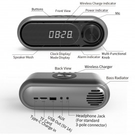 Bluetooth Speaker LED Digital Clock Multifunctional Sound Box Wireless Charger Desk Clock FM Radio Wireless Charging Device