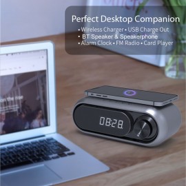 Bluetooth Speaker LED Digital Clock Multifunctional Sound Box Wireless Charger Desk Clock FM Radio Wireless Charging Device