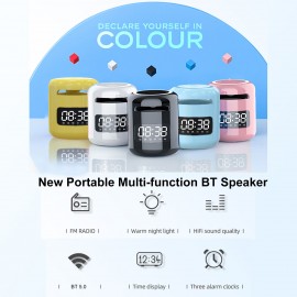 JM01 Portable Wireless BT 5.0 Speaker Alarm Clocks Wireless Loudspeakers Support TF Card/FM/AUX IN Hands-free with Mic