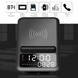 Wireless BT5.1 Speaker Wireless Charger Fast Charging Stand Alarm Clock Time Display TF Card MP3 Playback with Mic