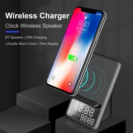 Wireless BT5.1 Speaker Wireless Charger Fast Charging Stand Alarm Clock Time Display TF Card MP3 Playback with Mic