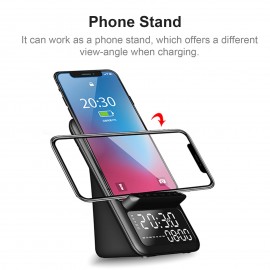 Wireless BT5.1 Speaker Wireless Charger Fast Charging Stand Alarm Clock Time Display TF Card MP3 Playback with Mic