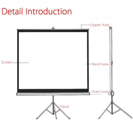 100-Inch HD Projection Screen Manual Pull Down 100Inch Diagonal Aspect Ratio 1:1 Projection Screen w/ Adjustable Length Tripod US Plug