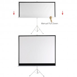 100-Inch HD Projection Screen Manual Pull Down 100Inch Diagonal Aspect Ratio 1:1 Projection Screen w/ Adjustable Length Tripod US Plug