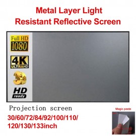 Portable Foldable Projector Screen Metal Layer Light Resistant Home Movie Reflective Screen (133inch 16:9)