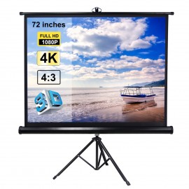 72 inches Projector Screen with Tripod Stand 4:3 Portable Projection Screen 4K 3D Projector Movies Screen for Home Office Indoor Outdoor Use