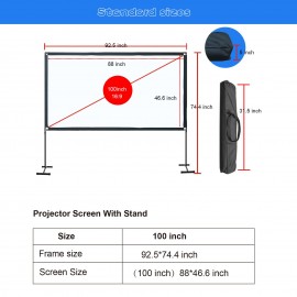 100-inch 16:9 Projector Screen Outdoor Bracket Projection Screen Folding Projecting Screen Home Theater for Home Office Outdoor Use