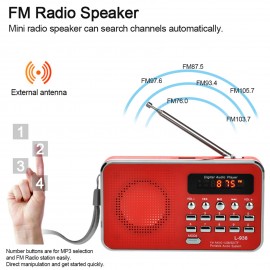 L-938 Mini FM Radio Digital Portable 3W Stereo Speaker MP3 Audio Player High Fidelity Sound Quality w/ 1.5 Inch Display Screen Support USB Drive TF SD MMC Card AUX-IN Earphone-out