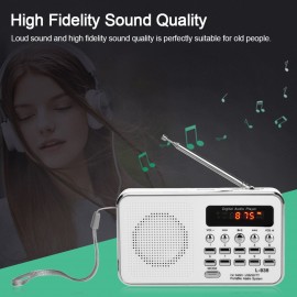 L-938 Mini FM Radio Digital Portable 3W Stereo Speaker MP3 Audio Player High Fidelity Sound Quality w/ 1.5 Inch Display Screen Support USB Drive TF SD MMC Card AUX-IN Earphone-out