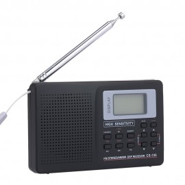 Portable FM / AM / SW Radio Multiband Digital Stereo Radio Receiver Earphone Output Time Display External Antenna with Alarm Clock Function