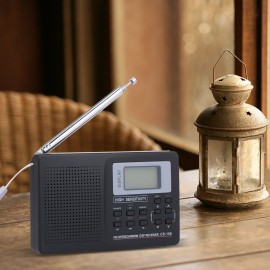 Portable FM / AM / SW Radio Multiband Digital Stereo Radio Receiver Earphone Output Time Display External Antenna with Alarm Clock Function