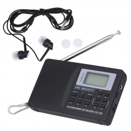 Portable FM / AM / SW Radio Multiband Digital Stereo Radio Receiver Earphone Output Time Display External Antenna with Alarm Clock Function