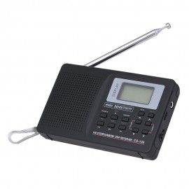 Portable FM / AM / SW Radio Multiband Digital Stereo Radio Receiver Earphone Output Time Display External Antenna with Alarm Clock Function