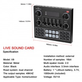 V9 Audio USB Headset Microphone Webcast Live Sound Card 12 Electric Sounds Broadcast for Phone Computer