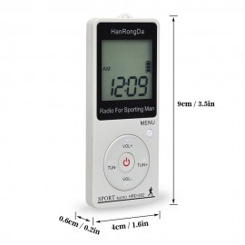 HRD-602 Portable Radio Receiver FM/AM Radio LCD Display Lock Button Pocket Radio with Earphone Sports Pedometer