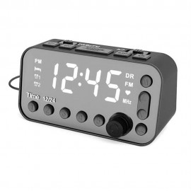 DAB & FM Radio Digital Alarm Clock LCD Backlight Dual USB Port Sleep Timer for Office Bedroom Travel