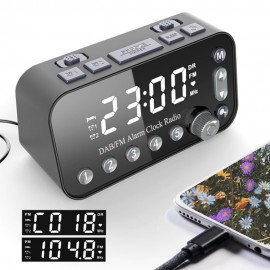 DAB & FM Radio Digital Alarm Clock LCD Backlight Dual USB Port Sleep Timer for Office Bedroom Travel