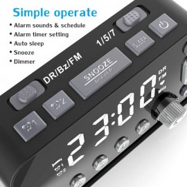 DAB & FM Radio Digital Alarm Clock LCD Backlight Dual USB Port Sleep Timer for Office Bedroom Travel