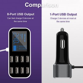 A9S Fast Car Charger 8 Port Multi USB LCD Display 12V Phone Charger USB Hub for Phone Tablets DVR