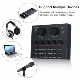 V8 External Sound Card USB Mobile Phone Microphone Live for Mobile Computer Audio Interface with BT for Online Singing Chatting Live Video Streaming Music Recording