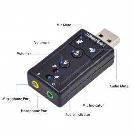 USB External Stereo Sound Adapter USB 7.1 Channel Sound Plug and Play for PC