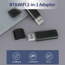 Mini BT4.2 WiFi Adapter 150Mbps Wireless Network Card Stable Transmission for PC Laptop Phone Tablet Wireless Mouse Headset