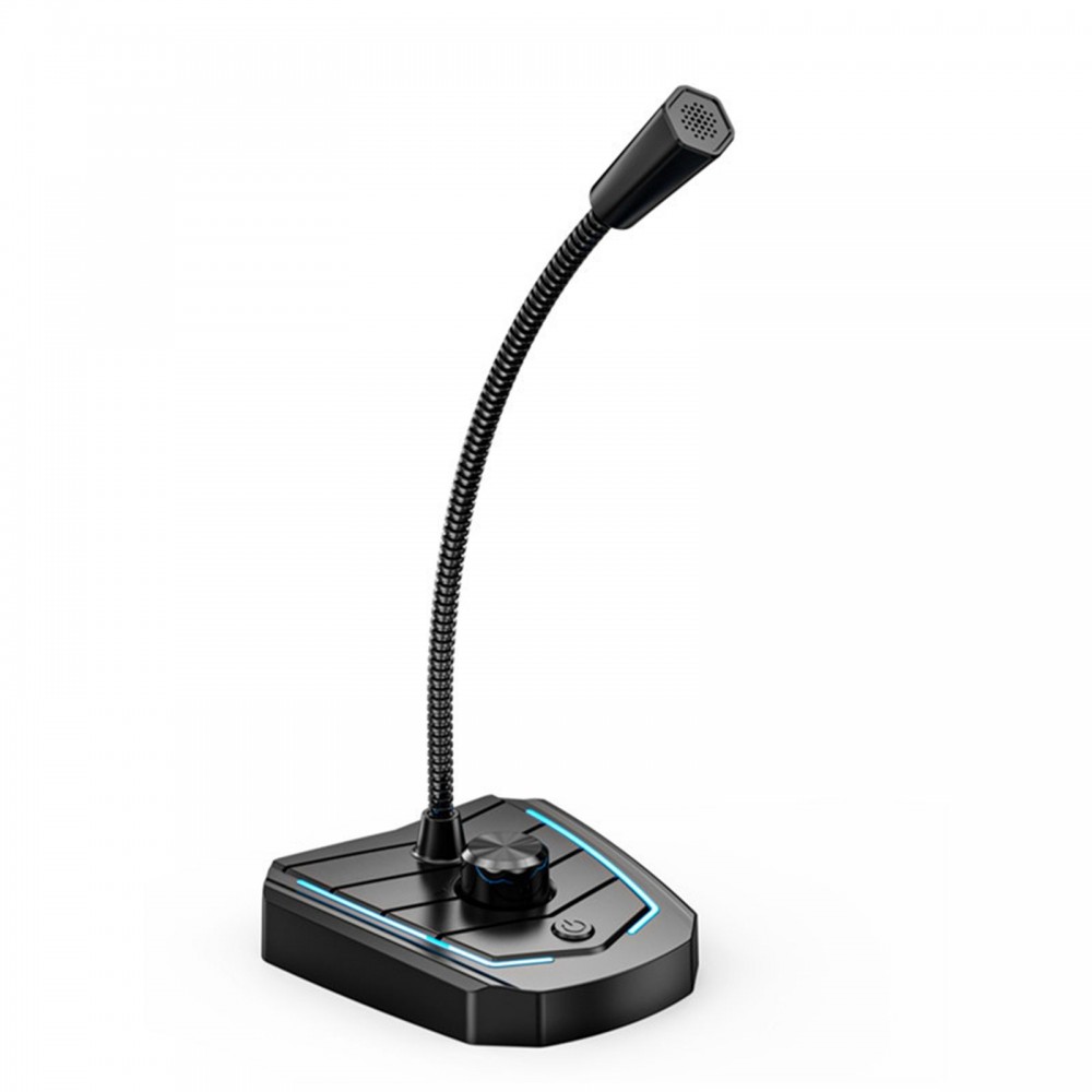 USB Desk Microphone Plug & Play Professional 360 Degree Omnidirectional Microphone with Built-in LED Light Volume Knob Desktop Condenser Mic for Recording Living Gaming