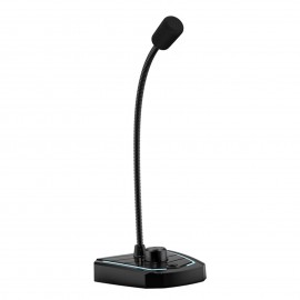 USB Desk Microphone Plug & Play Professional 360 Degree Omnidirectional Microphone with Built-in LED Light Volume Knob Desktop Condenser Mic for Recording Living Gaming